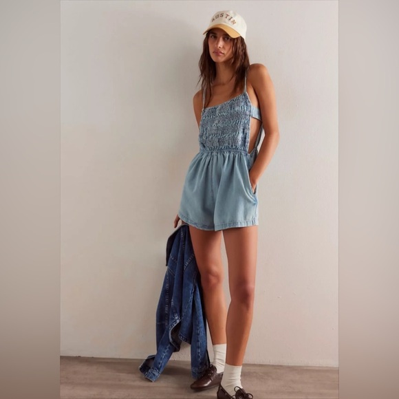 We the Free Free People Talia Denim Romper - Picture 1 of 11